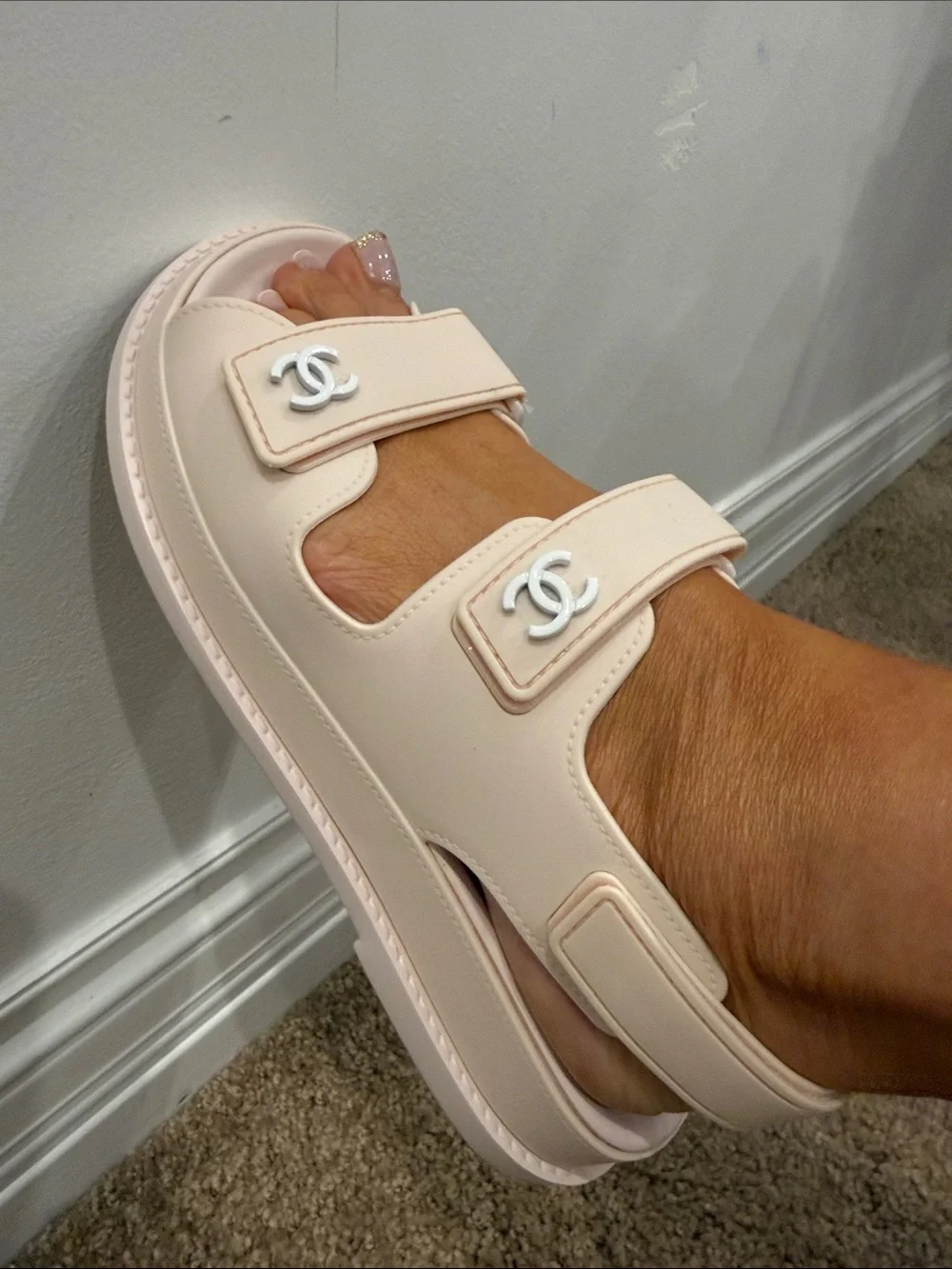 Chanel CC Sport Dad Sandals Pastel Pink Rubber Size 37 Worn Once